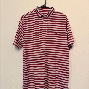 Men's Red and White Striped Polo Shirt